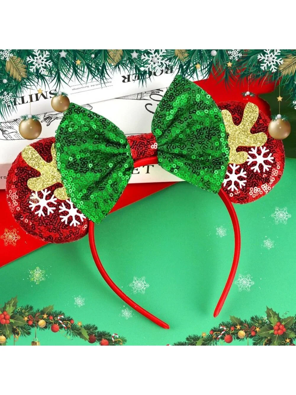 Women Green Red Cartoon Mickey Mouse Costume Headband For Cosplay
